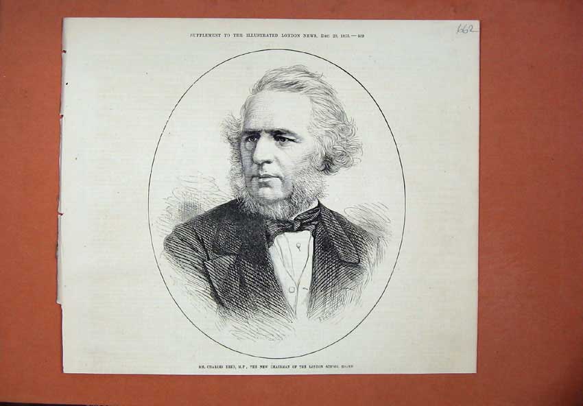 Old Antique Print 1873 Mr Charles Reed Chairman London School Board Man 19th