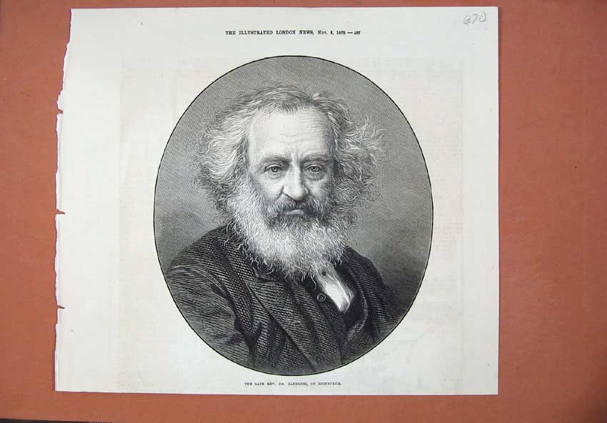 Original Old Antique Print 1873 Portrait Dr Candlish Edinburgh Scotland Man