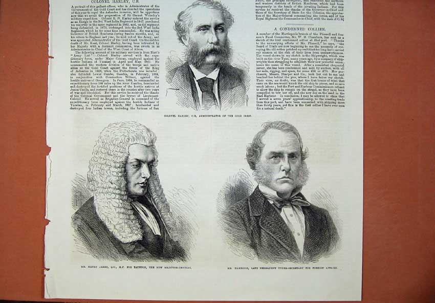 Old Antique Print 1873 Colonel Harley Henry James Hammond Men Solicitor 19th