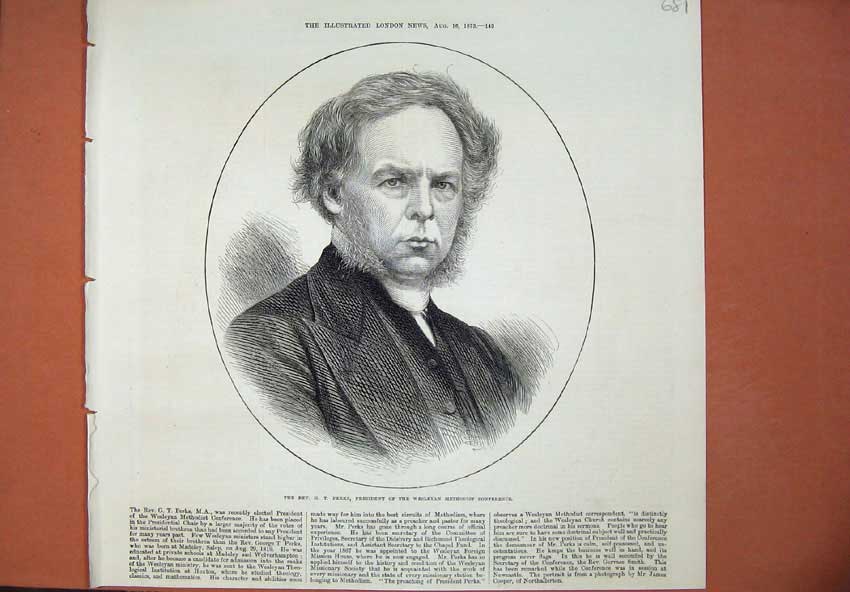 Old Antique Print 1873 Rev. Perks President Wesleyan Methodist Conference 19th