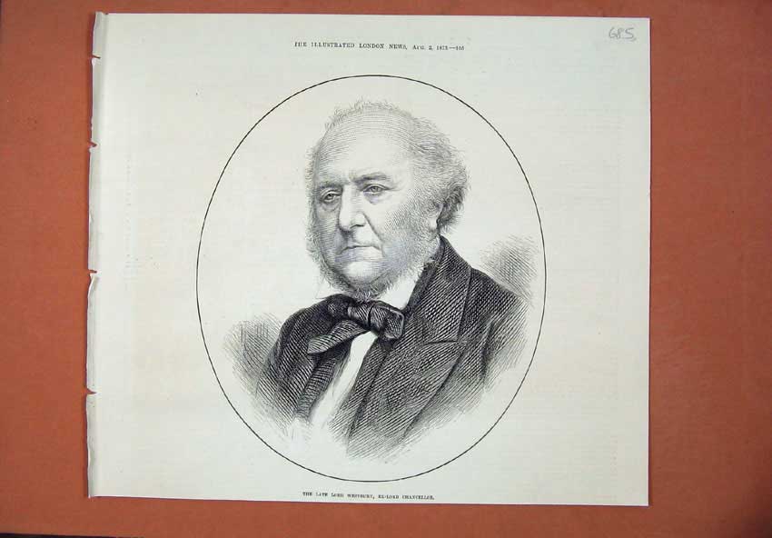 Original Old Antique Print 1873 Portrait Lord Westbury Ex-Lord Chancellor Man