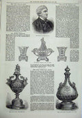 Old Antique Print 1874 Sir Charles Fox Ascot Race Plate Cup Queen'S Vase 19th