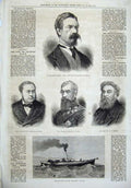 Old Antique Print 1874 Richard Temple Holker Wilson Parker Faraday Ship 19th