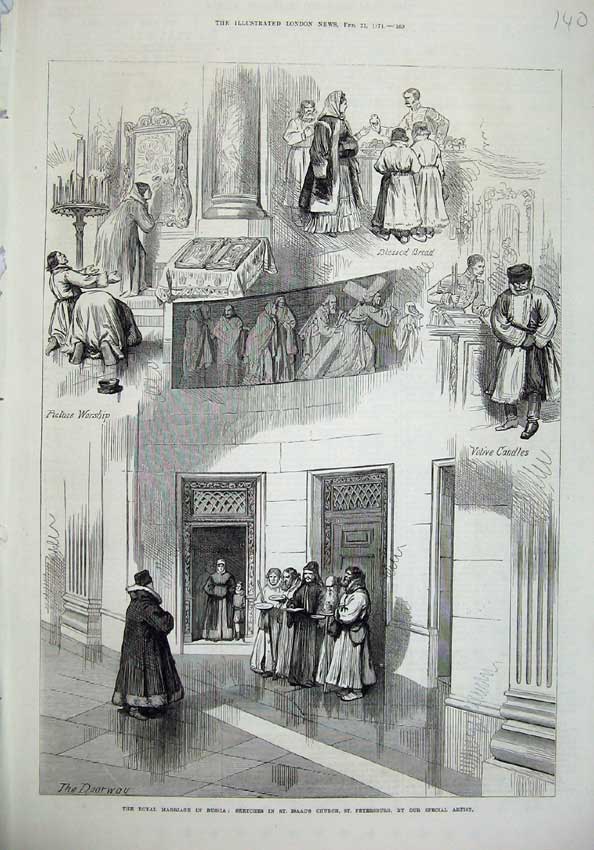 Old Antique Print 1874 Royal Marriage Russia St Isaac'S Church Petersburg 19th