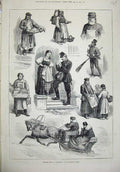 Old Antique Print 1874 St Petersburg Snow Horse Sledge Market Sellers Men 19th