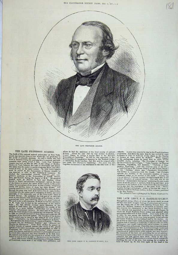 Old Antique Print 1874 Professor Agassiz Eardley Wilmot Men War Officer 19th