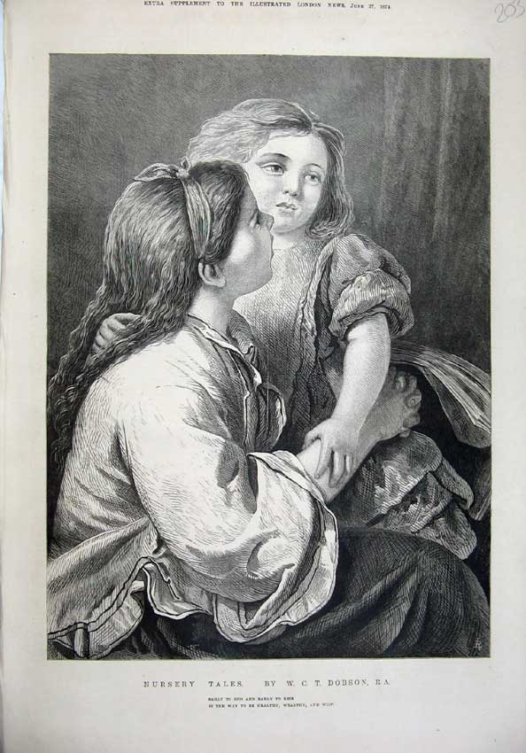 Original Old Antique Print 1874 Nursey Tales Children Little Girls Dobson 19th