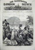 Old Antique Print 1874 Henley Regatta Men Women Picnic Boats Country Lake 19th