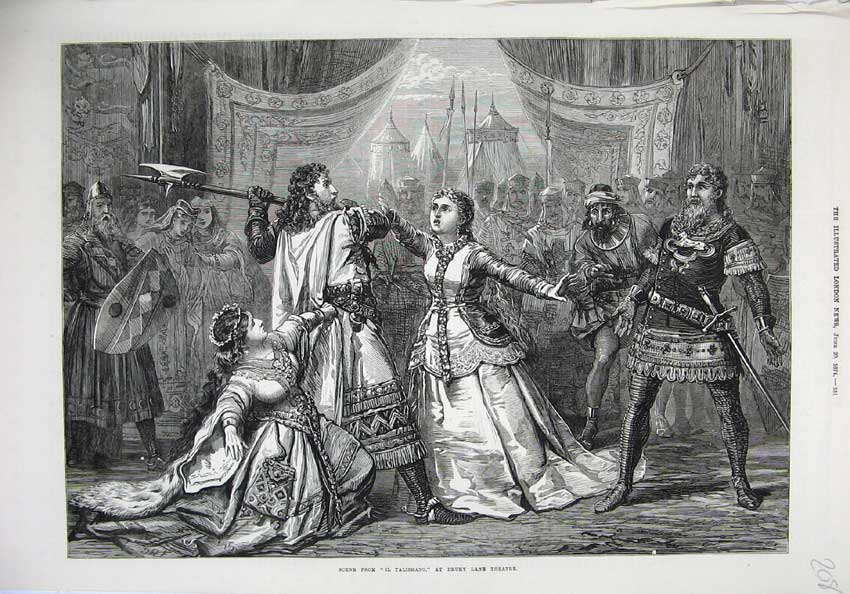 Old Antique Print Fine Art 1874 Scene Talismano Drury Lane Theatre Battle 19th