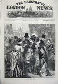 Old Antique Print 1874 Fine Art Fashionable Charity Bazaar Families Shop 19th