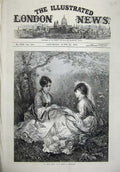 Old Antique Print 1874 Shady Garden Beautiful Women Flowers Trees Rumpf 19th