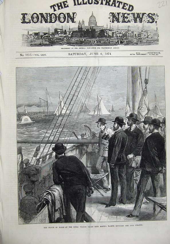 Old Antique Print 1874 Prince Wales Royal Thames Yacht Club Ships Steamer 19th