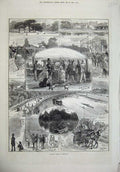 Original Old Antique Print 1874 Holiday Time Richmond River Boats Fishing Park