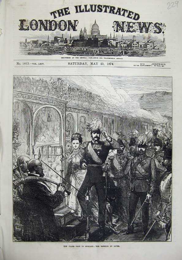 Original Old Antique Print 1874 Czar Visit England Emperor Dover War Army 19th