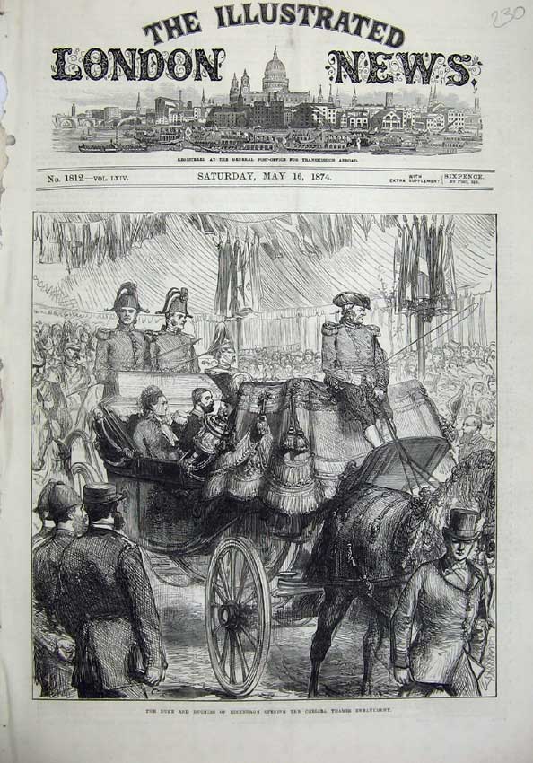 Antique Old Print *0204 1874 Duke Duchess Edinburgh Chelsea Thames Embankment