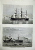 Old Antique Print Eastern Monarch Ship Emigrant1874 Amerique French Steam 19th
