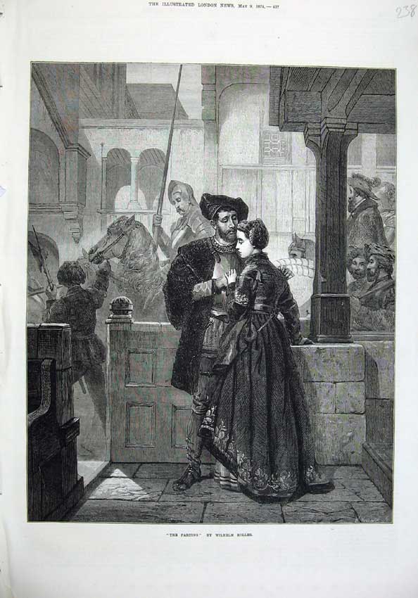 Old Antique Print 1874 Parting Man Woman Romance Wilhelm Koller Fine Art 19th