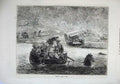 Old Antique Print 1874 Crossing River India Natives Families Boat Horse 19th