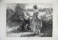 Old Antique Print Fine Art 1874 Gathering May Dew Women Country Flowers 19th