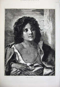 Original Old Antique Print Fine Art 1874 Beautiful Gipsy Woman Richter 19th