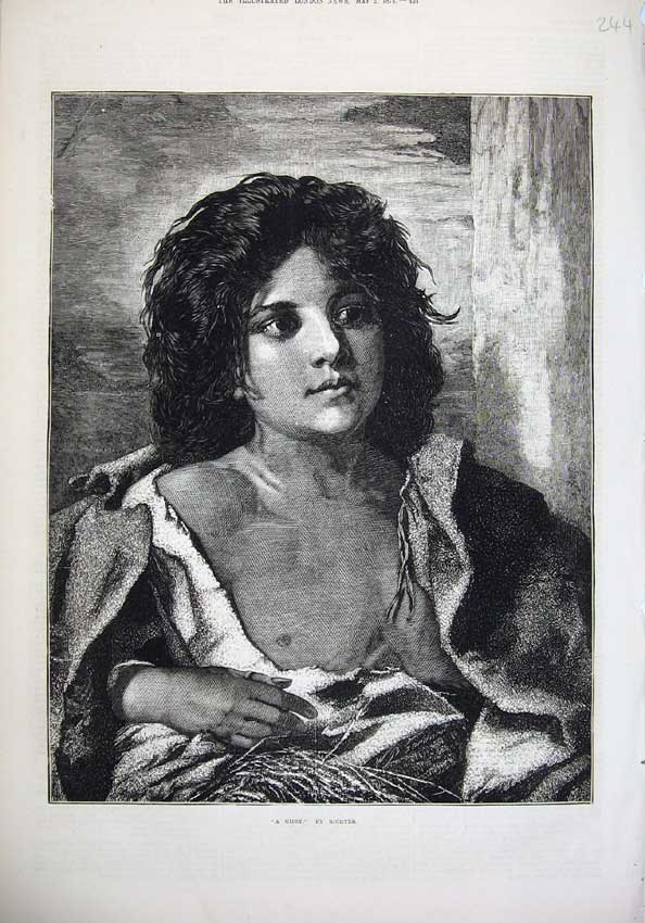 Original Old Antique Print Fine Art 1874 Beautiful Gipsy Woman Richter 19th