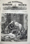 Old Antique Print 1874 Famine India Women Grinding Corn Baby Sleeping Art 19th