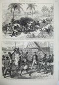 Old Antique Print 1874 Ashantee War Barrels Sierra Leone Bullocks Ships 19th