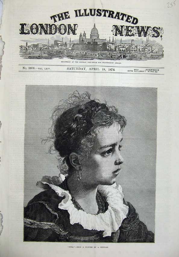 Original Old Antique Print 1874 Fine Art Portrait Beautiful Little Girl Nina