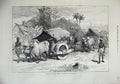 Old Antique Print 1874 Famine Bengal Bullock Hackeries Grain Waggons Art 19th
