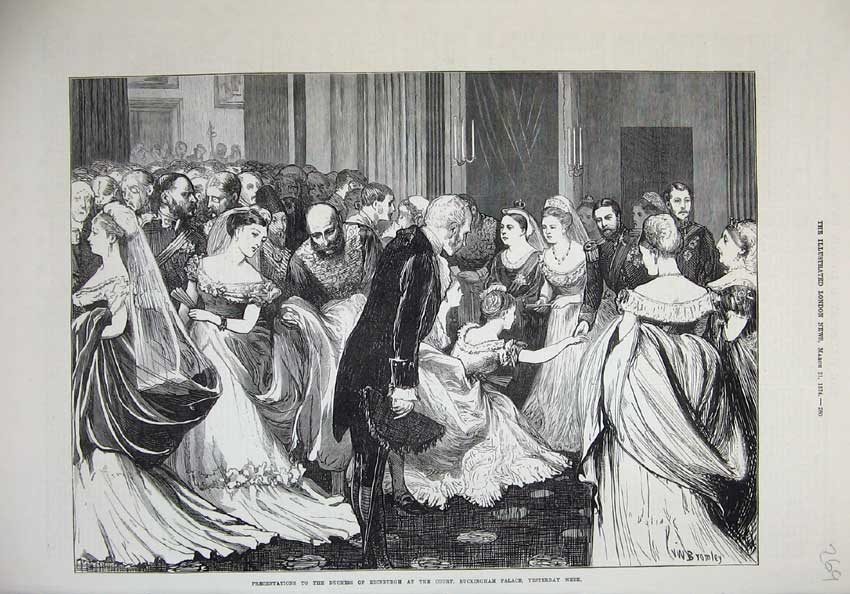Old Antique Print 1874 Duchess Edinburgh Court Buckingham Palace Fine Art 19th
