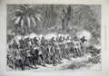 Original Old Antique Print 1874 Ashantee War Army Highlanders Battle Trees 19th