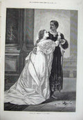 Original Old Antique Print 1874 Othello Desdemona Man Woman Romance Herrick Art