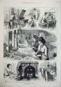Original Old Antique Print 1874 Manufacture Valentines Paper Ing Embossing 19th