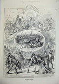 Original Old Antique Print 1874 Christmas Pantomimes Crystal Palace Standard