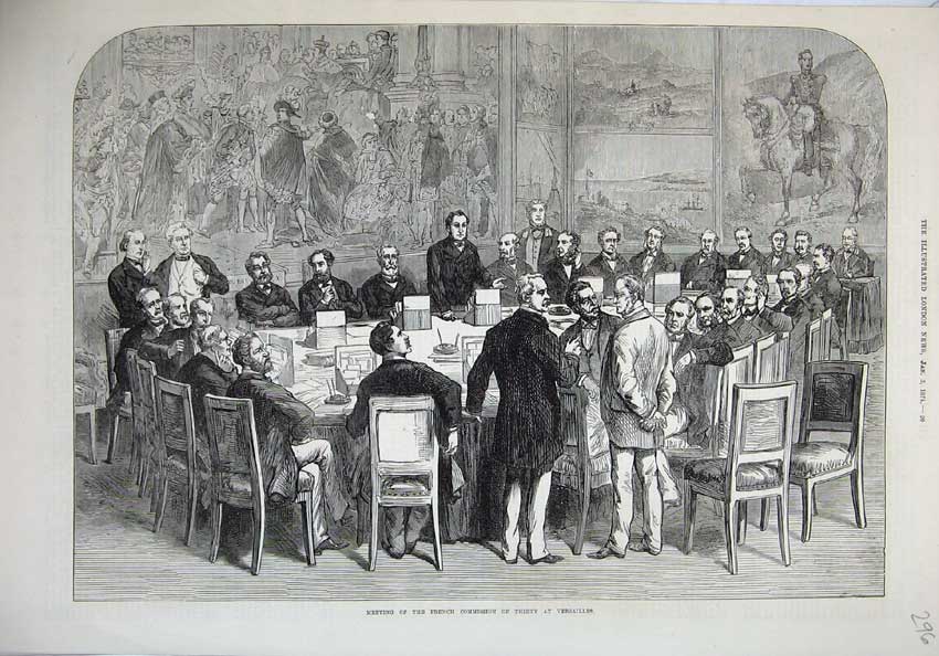 Original Old Antique Print Art 1874 Meeting French Commission Versailles France
