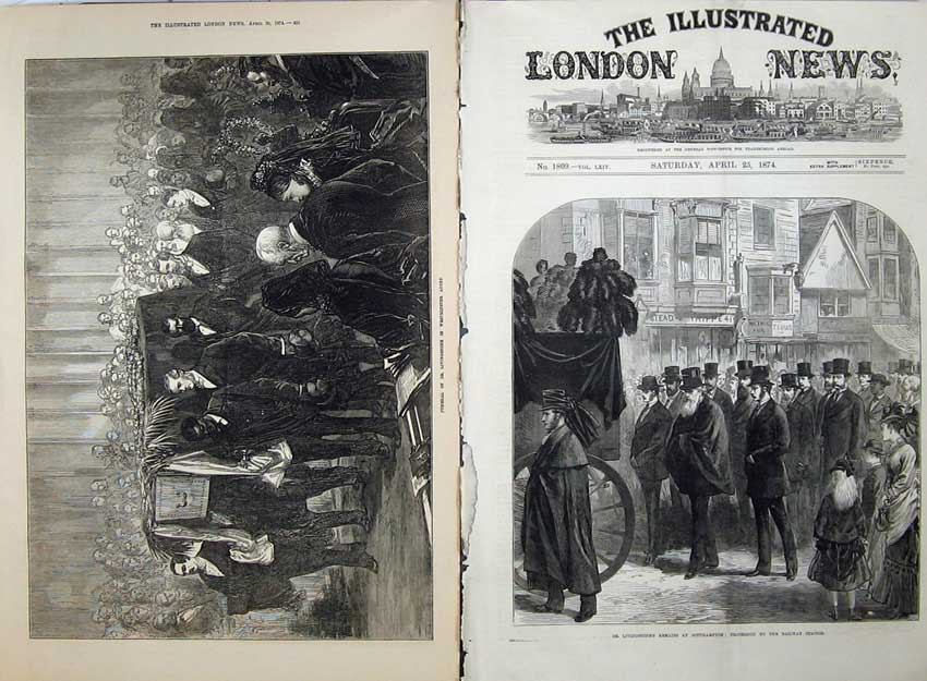 Old Antique Print 1874 Funeral Livingstone Westminster Abbey Southampton 19th