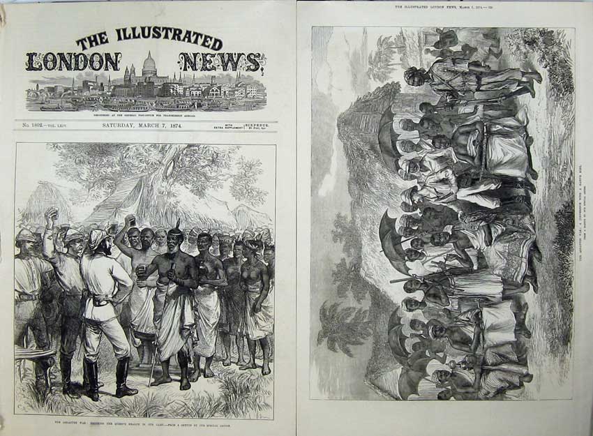 Antique Old Print Ashantee War 1874 Men Camp Native King Meeting Army Art 19th
