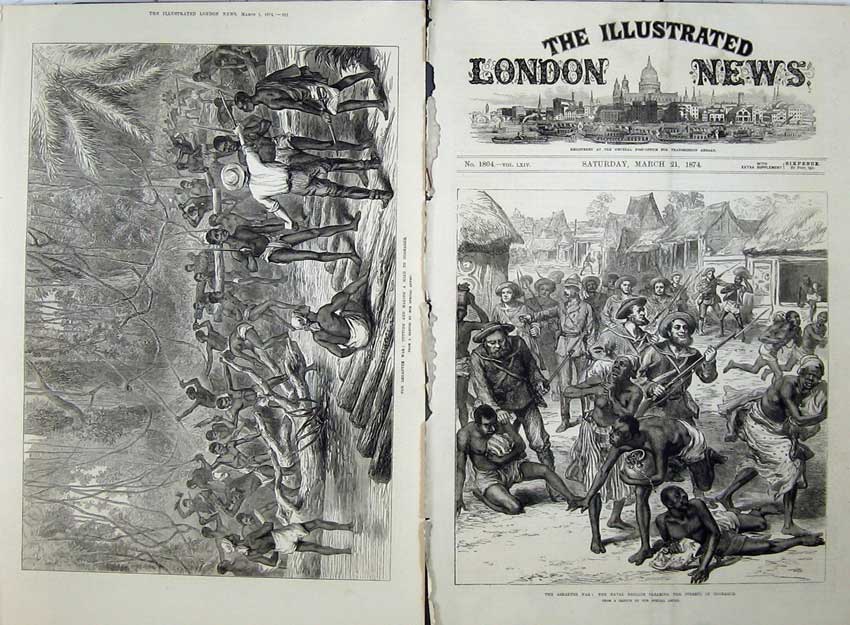 Old Antique Print 1874 Ashantee War Naval Brigade Streets Coomassie Road 19th