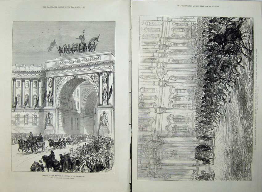 Antique Old Print 1874 Emperor Austria St Petersburg Prince Wales Prussia 19th