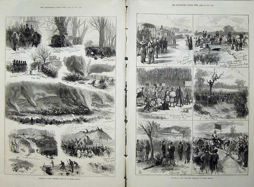 Old Antique Print 1874 Ta Army Volunteer Field-Day Battle War Richmond 19th
