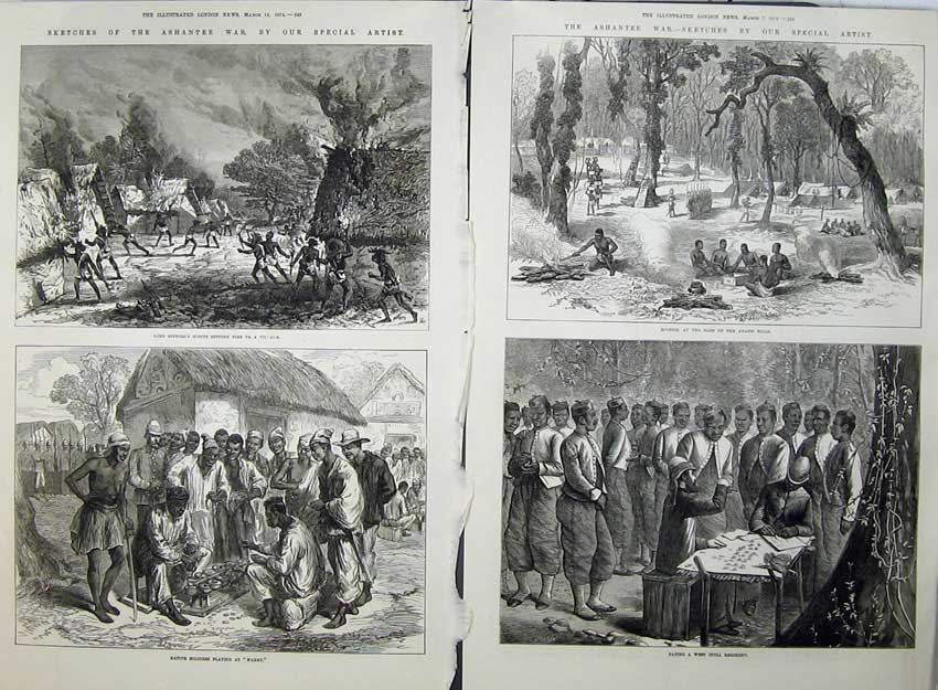 Original Old Antique Print 1874 Ashantee War Lord Gifford Native Siers Adansi
