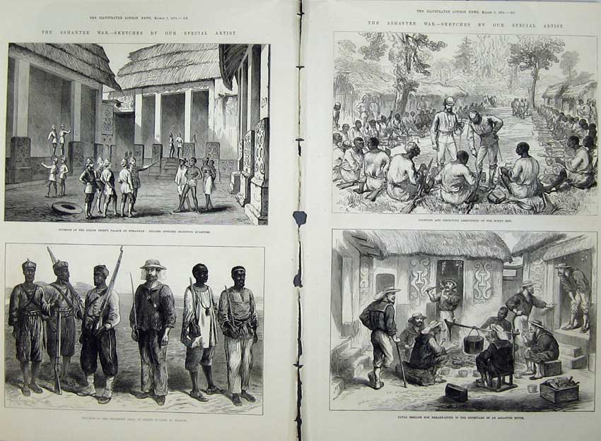 Old Antique Print Ashantee War 1874 Camp Prah-Su Adansi Palace Fomannah 19th
