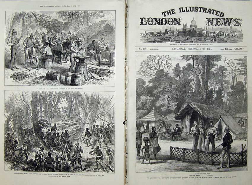 Old Antique Print 1874 Ashantee War Camp Prah-Su Lord Gifford Reporters 19th