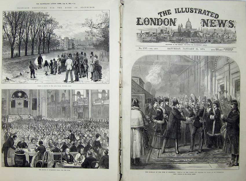 Antique Old Print 1874 Duke Edinburgh Wedding Windsor Park Petersburg Art 19th