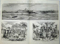 Original Old Antique Print GCoast 1874 Cape Castle Steam Ship Volta Sheep Bird