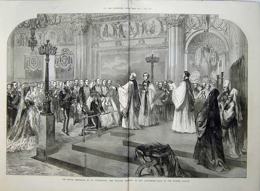 Antique Old Print 1874 Marriage Petersburg English Ceremony Winter Palace 19th