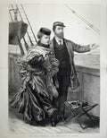 Old Antique Print Royal Marriage 1874 Queen King Ship Deck Gardner Art 19th