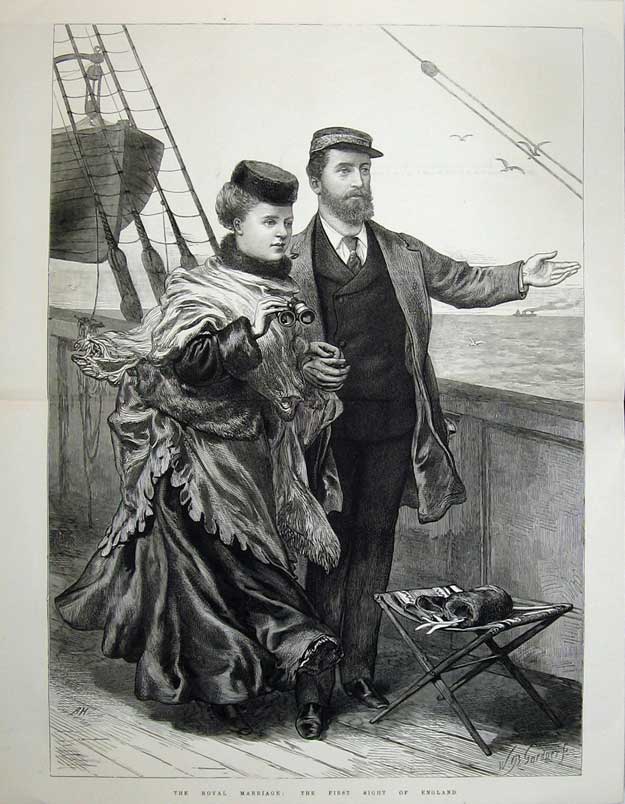 Old Antique Print Royal Marriage 1874 Queen King Ship Deck Gardner Art 19th