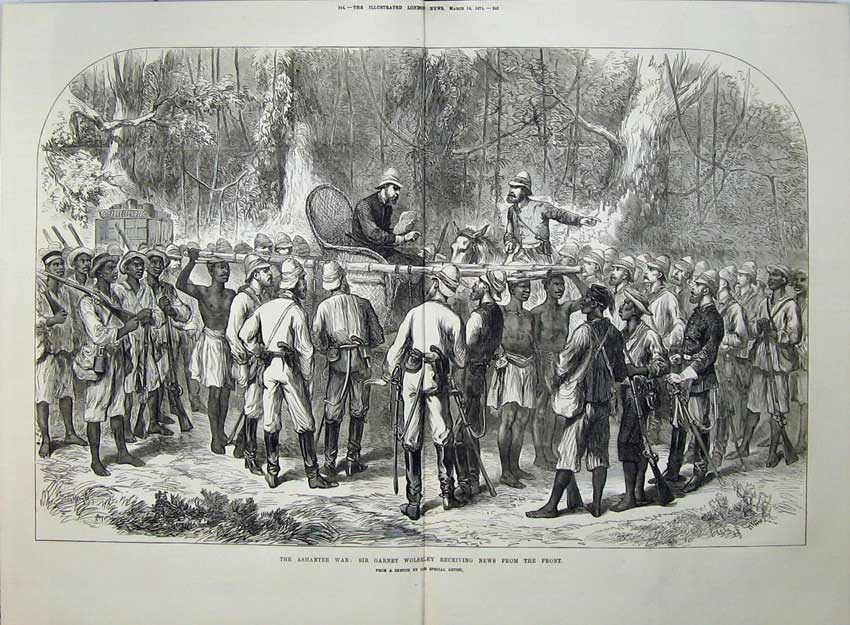 Old Antique Print Ashantee War 1874 Sir Garnet Wolseley Army Natives Men 19th