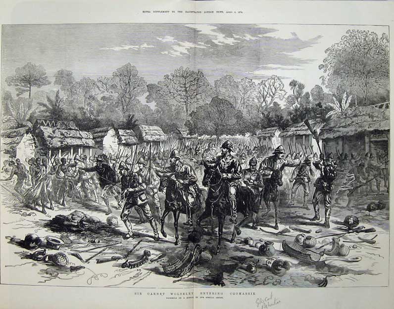 Old Antique Print Ashantee War 1874 Garnet Wolseley Coomassie Army Men 19th